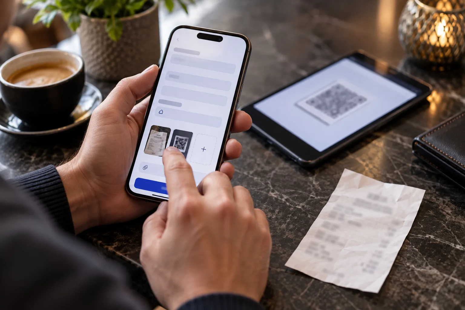 A hand completing a private support form, The hand attaches the result image while the support form remains unsent
