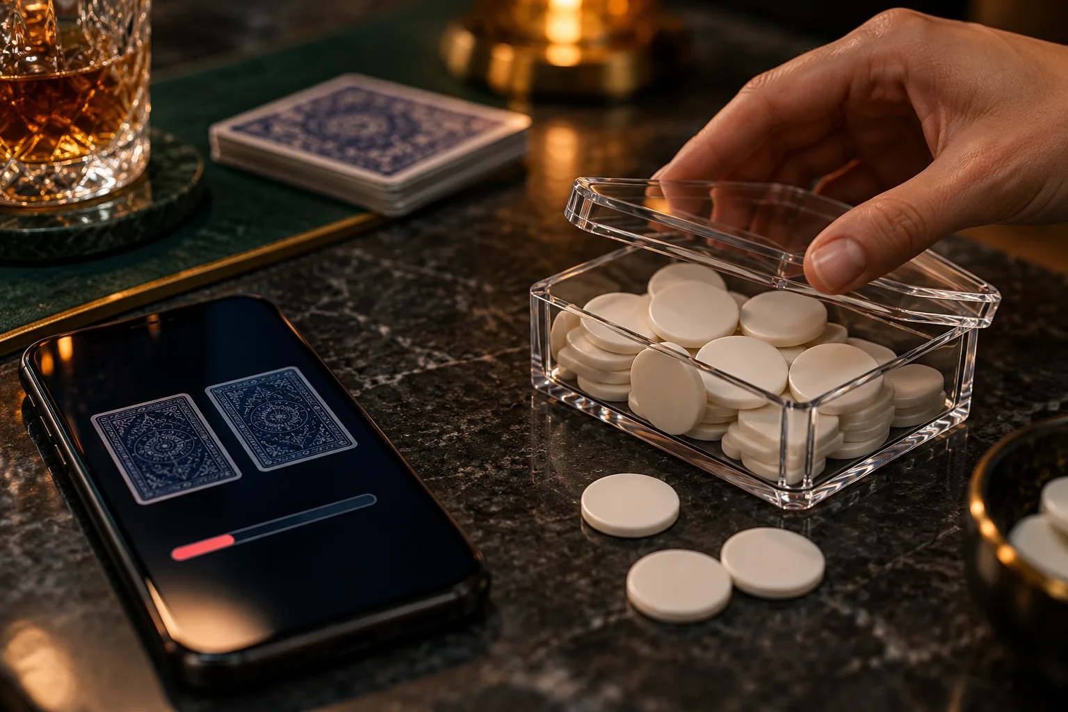 An anonymous adult's hand closing a transparent token box containing a protected reserve, The hand closes the reserve box